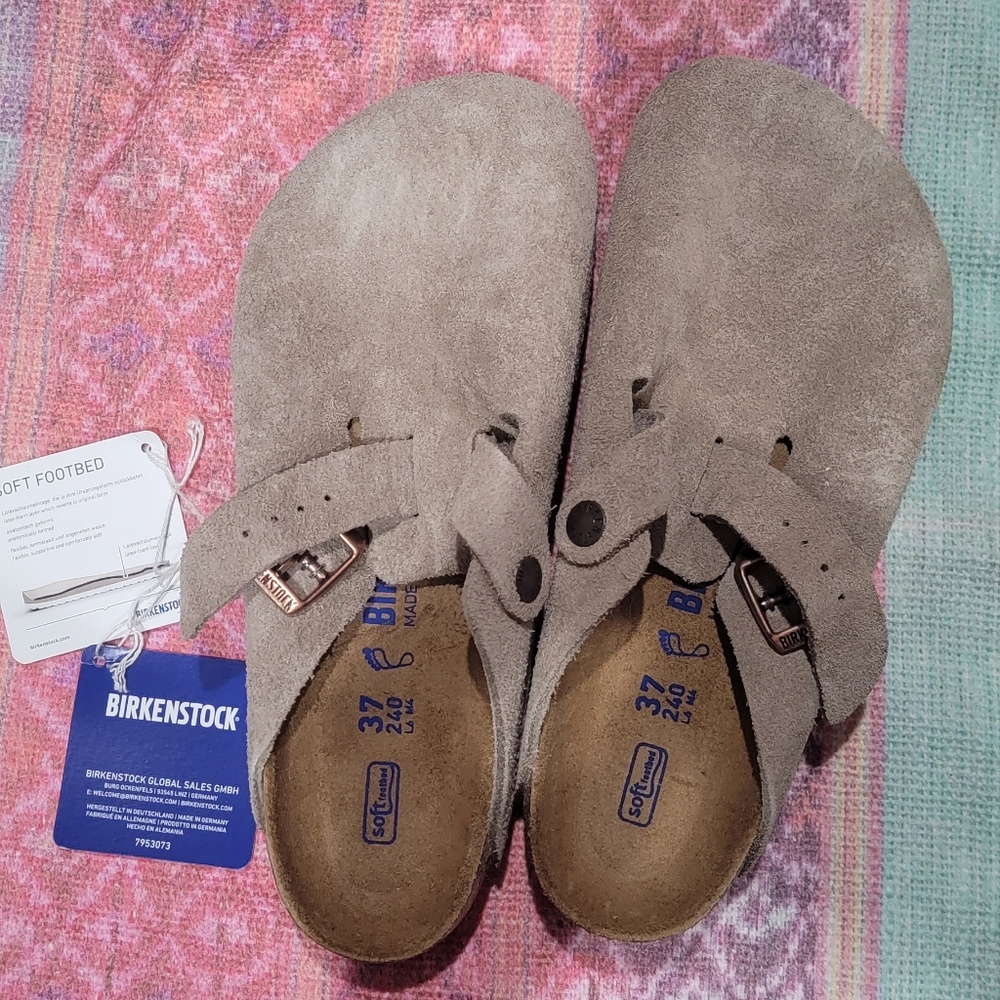 Auth Birkenstock Boston Taupe Soft Footbed EU 37 Regular/Wide US Ladies 6-6.5